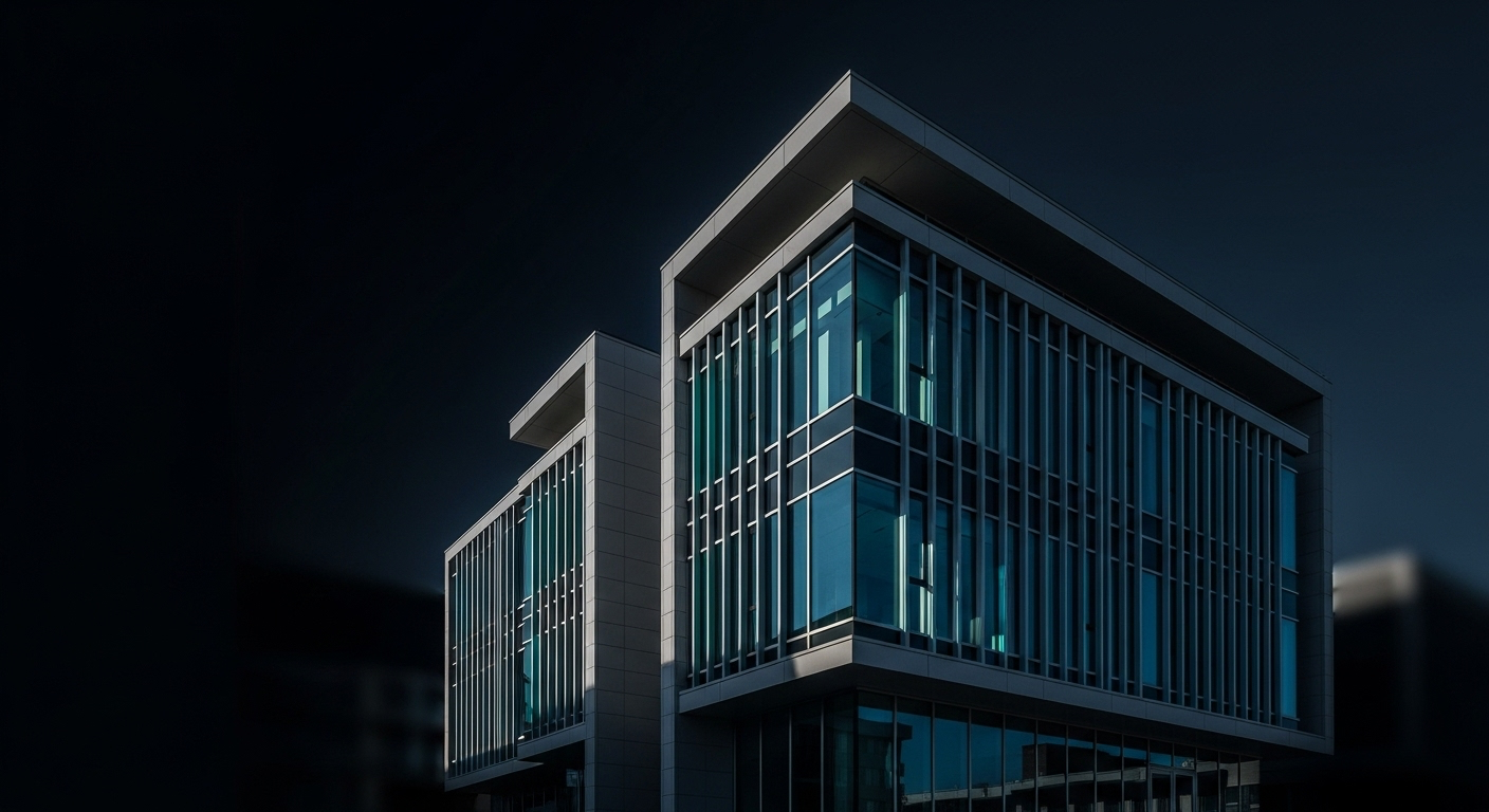 Exterior render of a modern blue-toned building